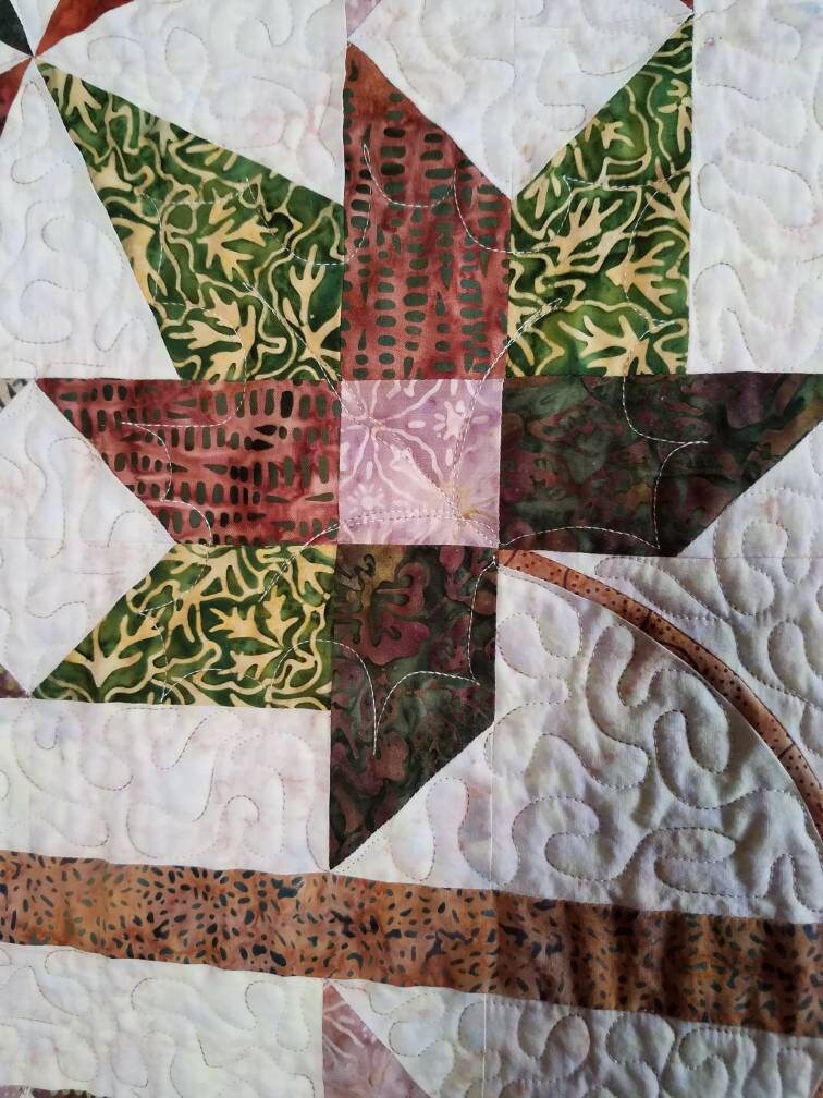 Queen King Quilt Maple Leaves & Gems Batik