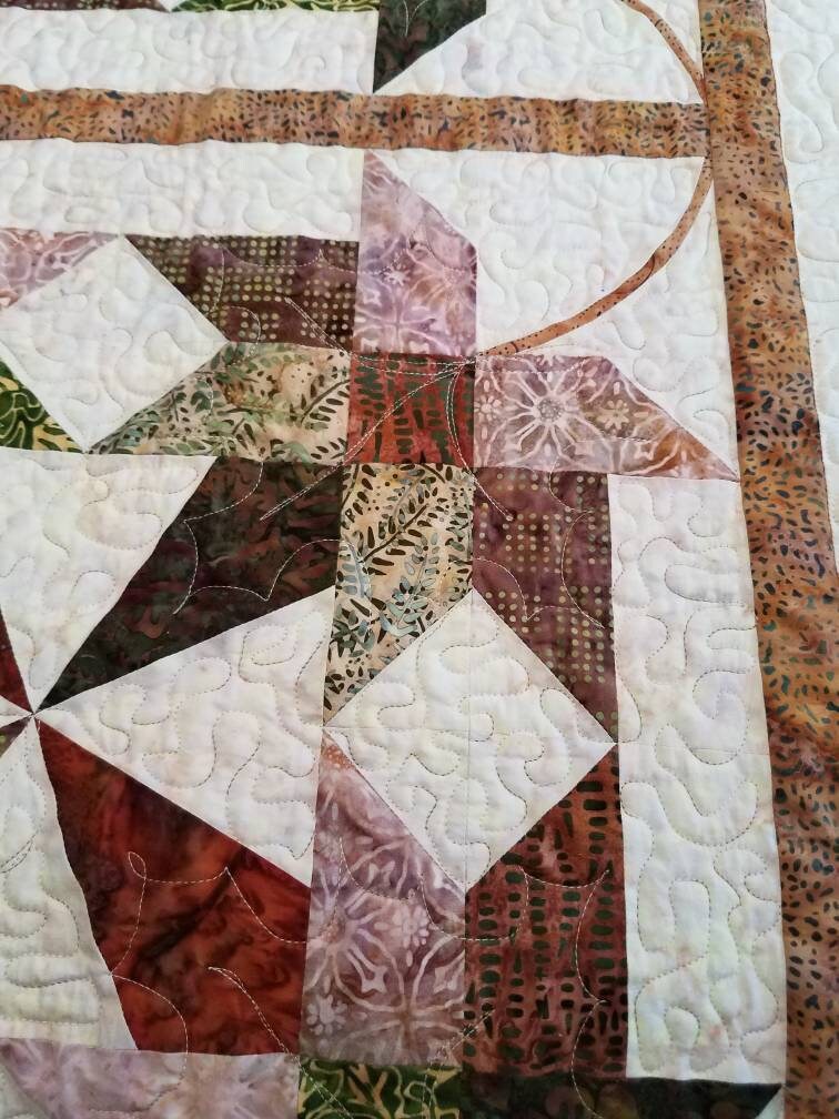 Queen King Quilt Maple Leaves & Gems Batik
