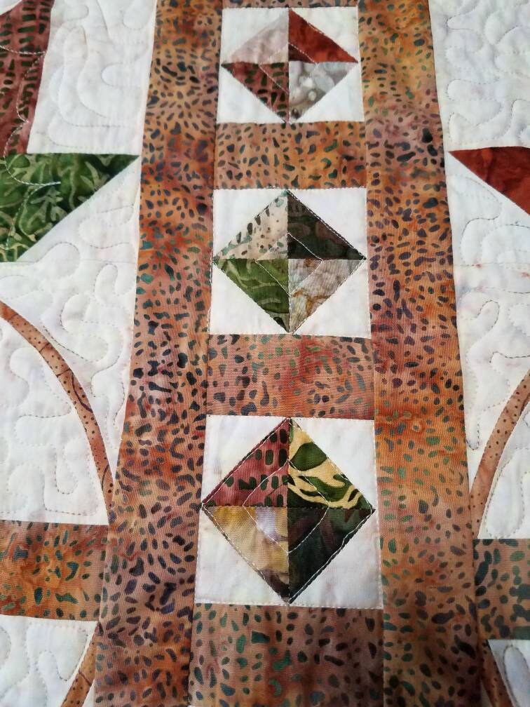 Queen King Quilt Maple Leaves & Gems Batik