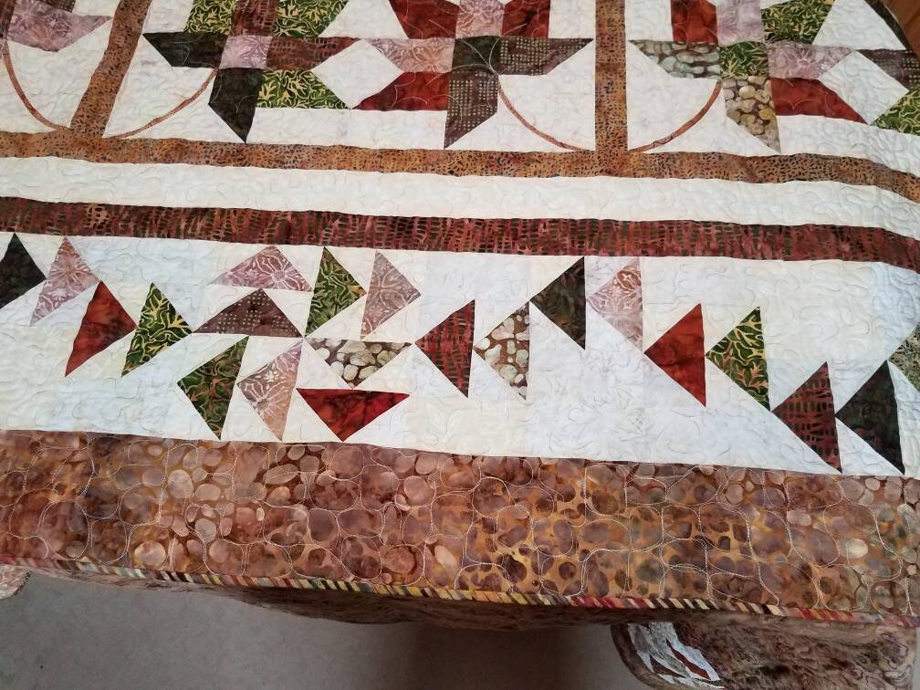Queen King Quilt Maple Leaves & Gems Batik