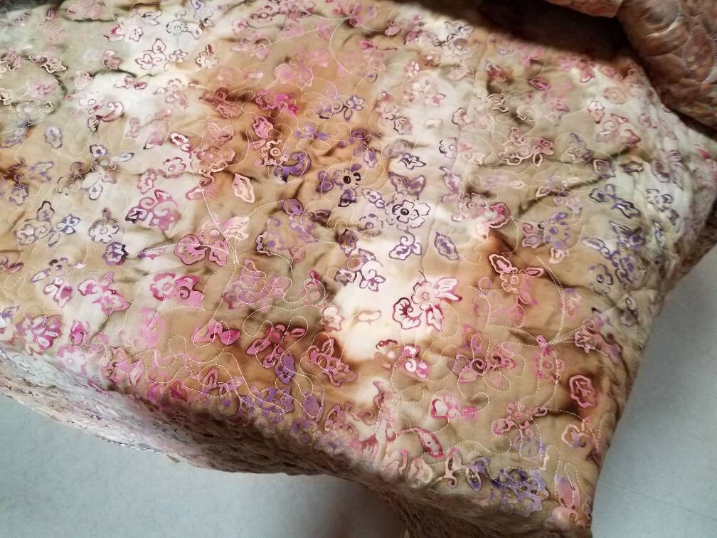 Queen King Quilt Maple Leaves & Gems Batik