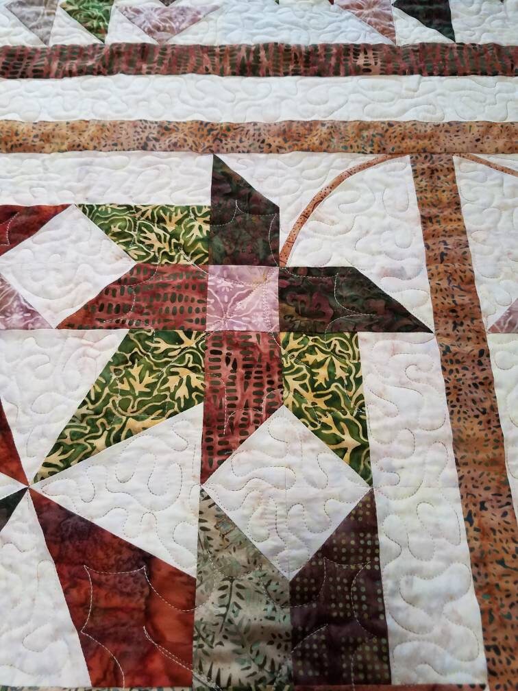 Queen King Quilt Maple Leaves & Gems Batik