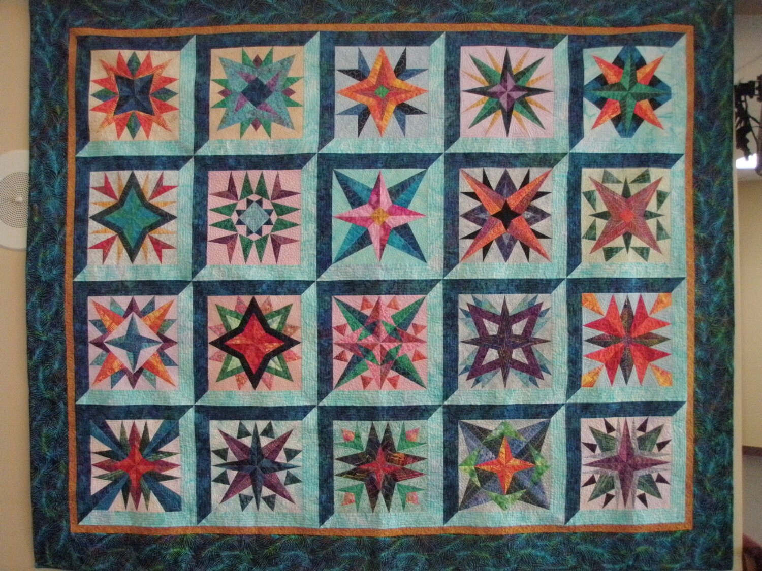 Queen Quilt Handmade Batik Patchwork Mariner's Compass Stars