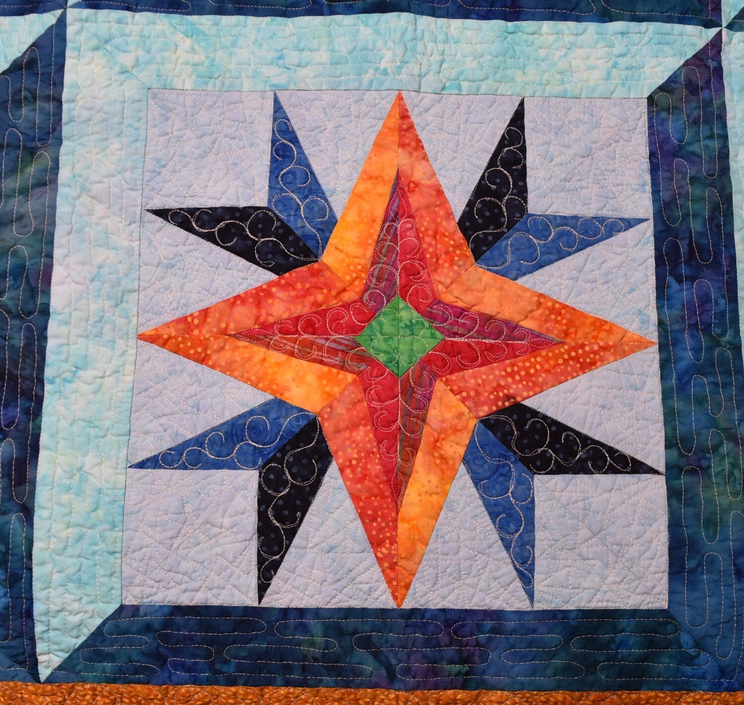 Queen Quilt Handmade Batik Patchwork Mariner's Compass Stars