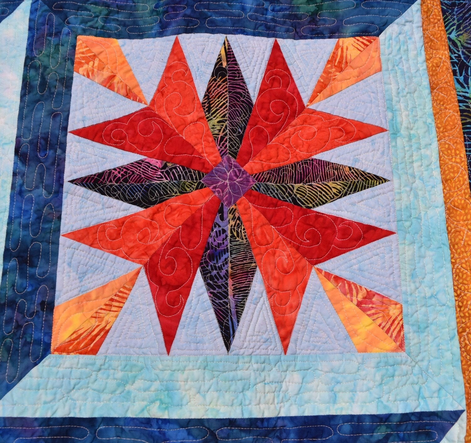 Queen Quilt Handmade Batik Patchwork Mariner's Compass Stars